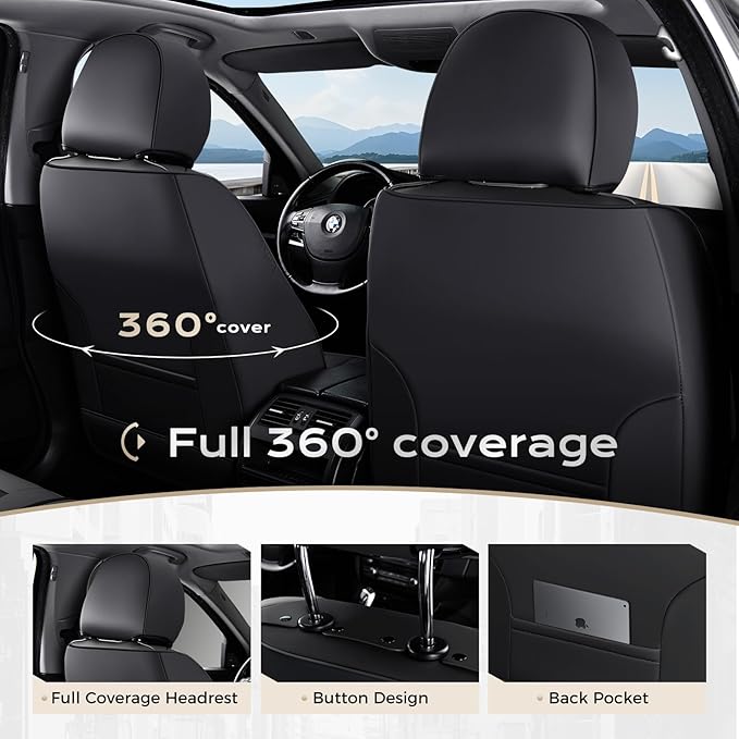 Coverado Car Seat Covers Full Set, Seat Covers for Cars, Front Seat Covers and Back Seat Cover Waterproof Leather Automotive 