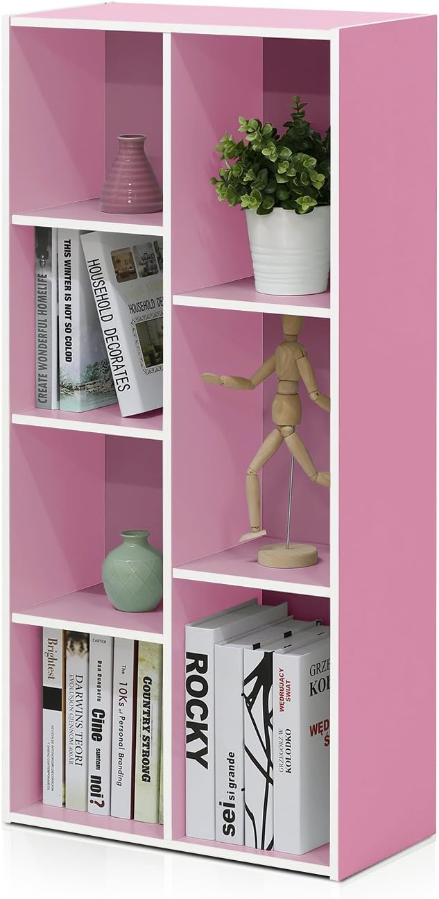 Furinno LUDER Book Shelf, 7-Cube Bookshelf, Bookcase with Open Shelves, 9.4 x 19.5 x 41.7, Easy Assembly, for Living Room, Be