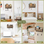 Key Holder Wall Mount, Wooden Adhesive Mail and Key Organizer with Drawer, Small Shelf, 8 Hooks, 2 Installation Methods, Brow