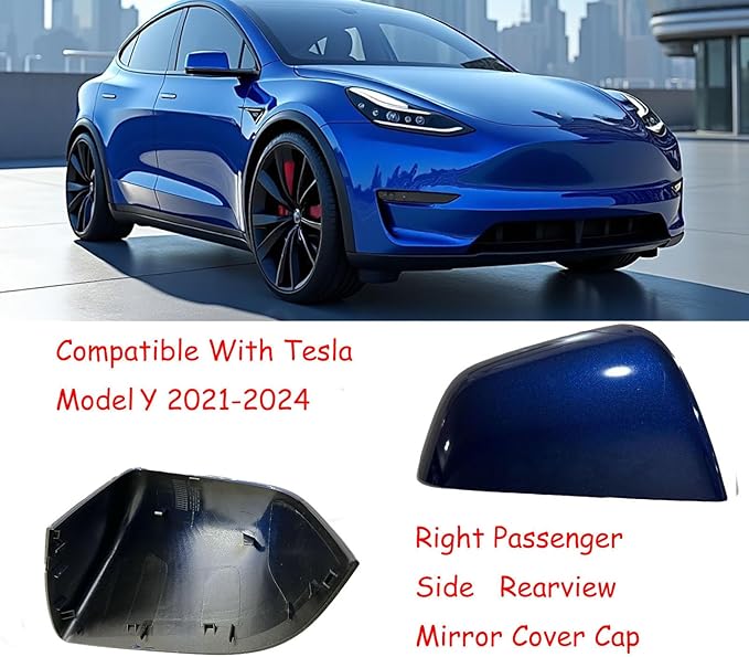 Compatible with Tesla Model Y Side Mirror Cover Replacement 2021 2022 2023 2024, Right Passenger Side Rearview Mirror Cover Cap for Model Y Accessories(blue)