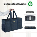 BALEINE Extra Large Utility Tote Bag with Reinforced Wire Frame, Reusable Grocery Bag for Shopping, Picnic (Blue, 22''x12''x10'')
