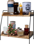 QUALLON Coffee Bar Accessories and Organizer, Coffee Station Organizer 2 Tier Bathroom Counter Organizer, Wood Coffee Tray, B