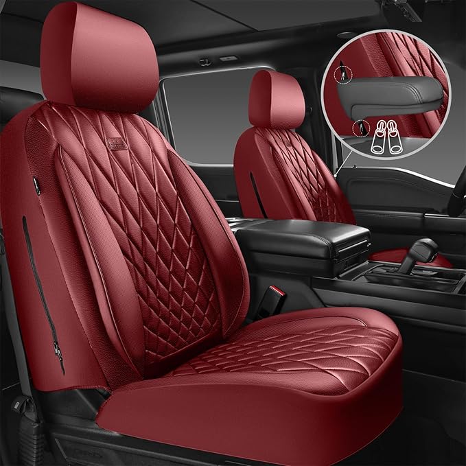 CAR PASS Piping Luxury Faux PU Leather Two Front Car Seat Covers, Waterproof Anti Slip Premium Automotive Seat Covers,Univers