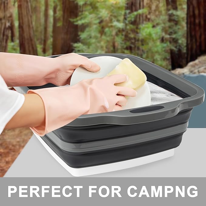 Collapsible Cutting Board with Container, Foldable Camping Sink with Colander, BBQ Prep Tub with Lid, Multifunction Dish Basi