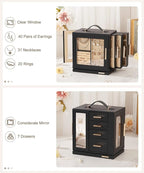 Homde Jewelry Box for Women Large: Rotating Organizer for Ring Earring Necklace Bracelet - 7 Drawers Storage for Dresser (Bla