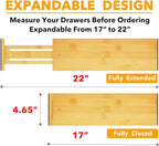 SpaceAid Bamboo Dresser Drawer Dividers 6 Pack, 4.65“ High Adjustable 17“-22” Drawer Organizers, Expandable Organization for 
