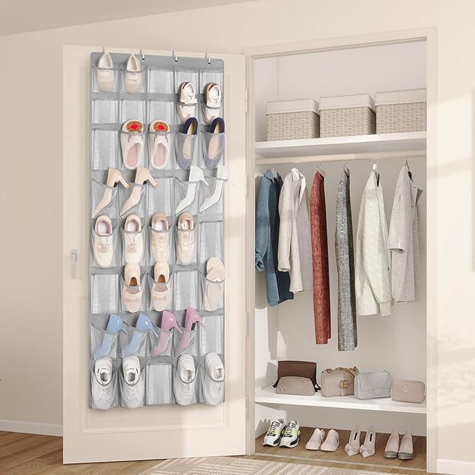 FENTEC 40 Large Pockets Over The Door Shoe Organizer, Mesh Hanging Shoe Organizer Shoe Rack for Closet Mesh Closet Shoe Holde