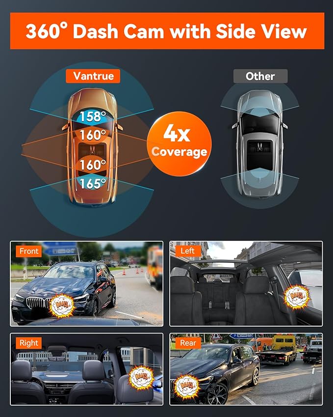 Vantrue N5 4 Channel WiFi 360° All Sides Dash Cam, STARVIS 2, IR Night Vision, 2.7K+1080P*3 Front Rear Inside Dashcam, Voice 