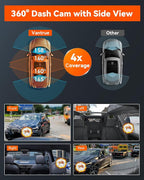Vantrue N5 4 Channel WiFi 360° All Sides Dash Cam, STARVIS 2, IR Night Vision, 2.7K+1080P*3 Front Rear Inside Dashcam, Voice 