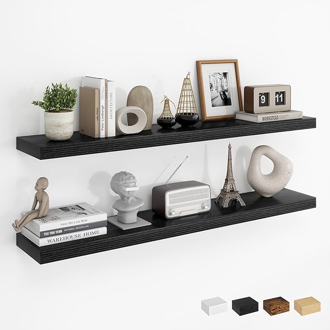 Dreamland 40Inch Floating Shelves for Wall, Rustic Wooden Black Floating Shelves for Living Room, Kitchen, Farmhouse, Deep Wa