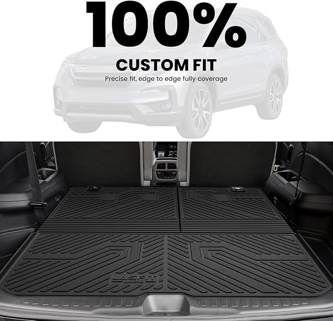 LASFIT Cargo Mat with Backrest Mat for Honda Pilot 2016-2026, Split & One-Piece Foldable Seating TPE Custom Fit Trunk Mat Cargo Liner with Seatback Mat Accessories, Black