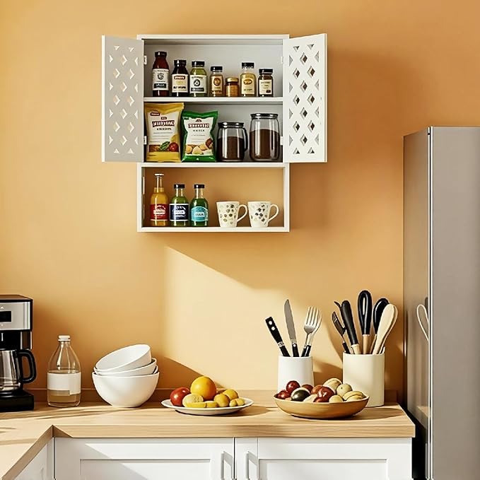 Wall Bathroom Cabinet Over The Toilet, 2-Door White Medicine Cabinet with Shelves, Space-Saving Storage Organizer for Bathroo