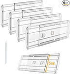 4 Pack Adjustable Drawer Dividers for Clothes,5" High Expandable From 13-21" Clear Drawer Organizers, PC Plastic Separators f