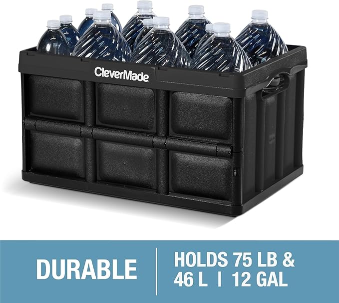 CleverMade Collapsible Storage Bins 46L (3-Pack) – Heavy Duty Collapsible Plastic Storage Bins, Stackable Folding Storage Bin