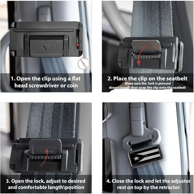 2PCS Puerto Rico Flag Car Seatbelt Adjuster car Universal Car Seat Belt Pads Cover for More Comfortable Driving, Seat Belt Shoulder Strap