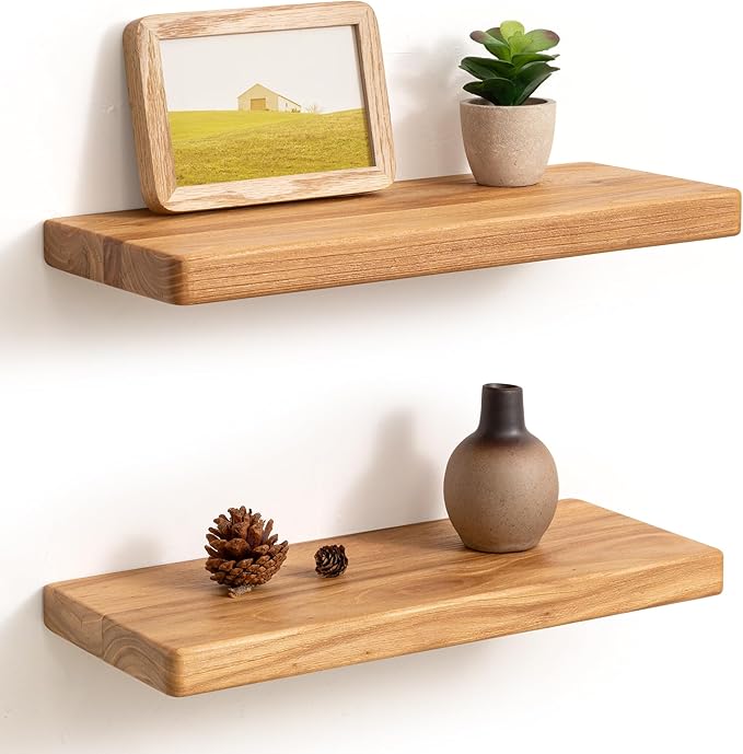 Fun Memories Floating Shelves for Wall, Rustic Wood Floating Shelf for Home Decor, Solid Elm Wood Wall Shelf Heavy-Duty Brack