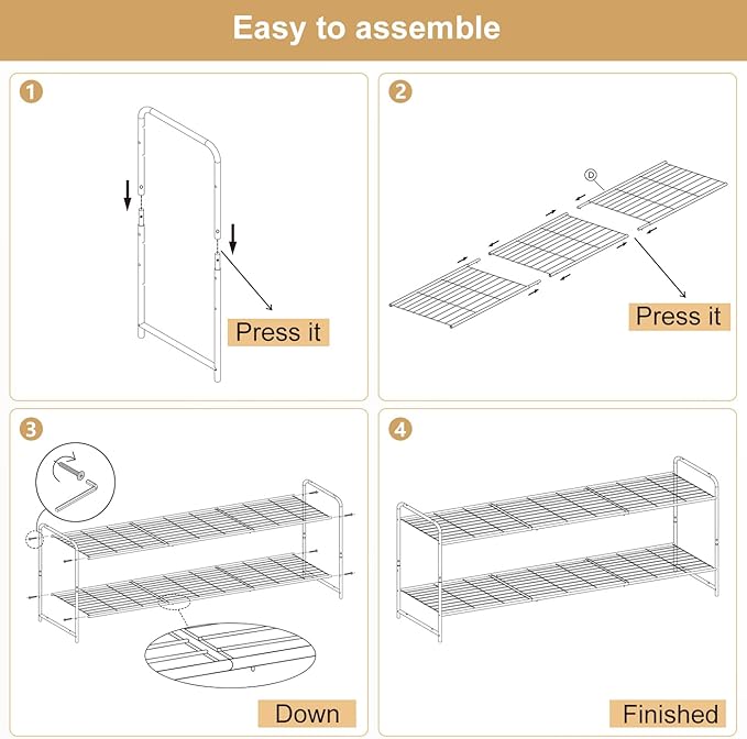 KEETDY 2-Tier Long Shoe Rack for Closet Metal Shoe Organizer for Entryway, Wide Stackable Shoe Storage Shelf with Sturdy Wire
