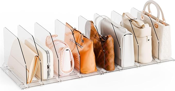 Yieach 2 Pack Purse Dividers for Closet - Adjustable Closet Purse Organizers and Storage Rack,Acrylic Clear Shelf Dividers fo