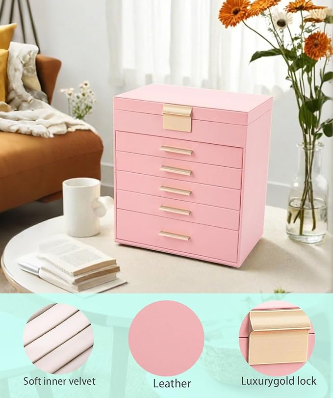 BOOVO Jewelry Boxes for Women, White and Black 6 Layer Large Jewelry Box for Necklace, Bracelet, Earrings, Rings Storage, Jew