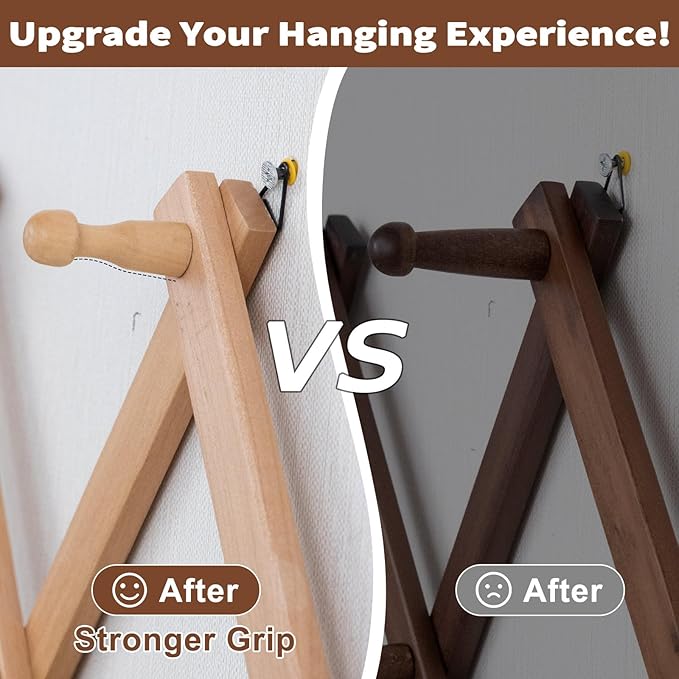 SCUNDA Wall Rack with 20 Hooks, Wooden Wall Expandable Coat Rack for Coat, Hats, Baseball Caps, Coffee Mug, Jewelry(Natural)