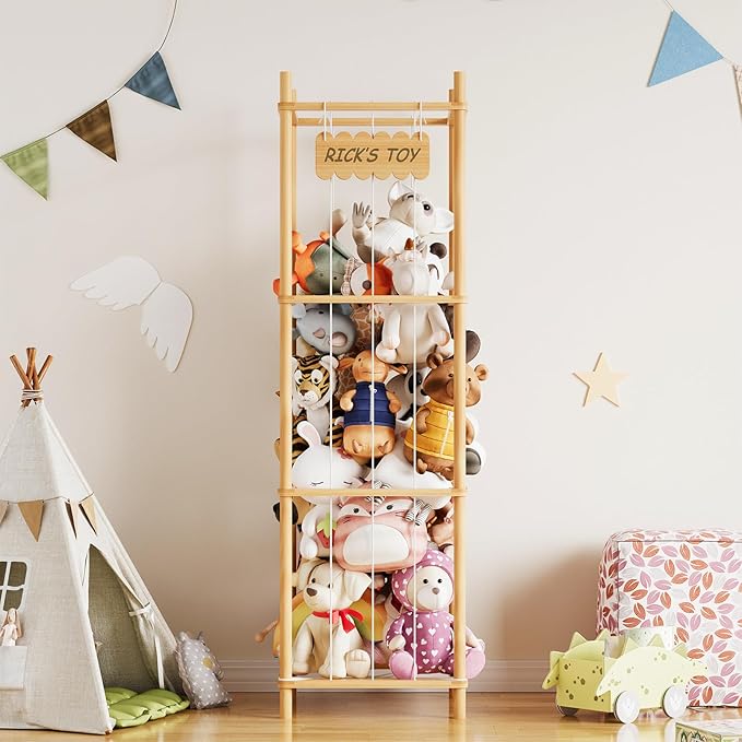 SpaceAid Stuffed Animal Storage Organizer, Wood Animals Zoo Toy Plushies Storage Holder, Large Capacity Plush Toy Cage for Pl