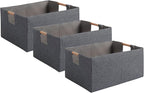 Fabric Storage Bin Box Foldable Cotton Linen Storage Basket with Wooden Handles Rectangular Cube Decorative Home Laundry Orga