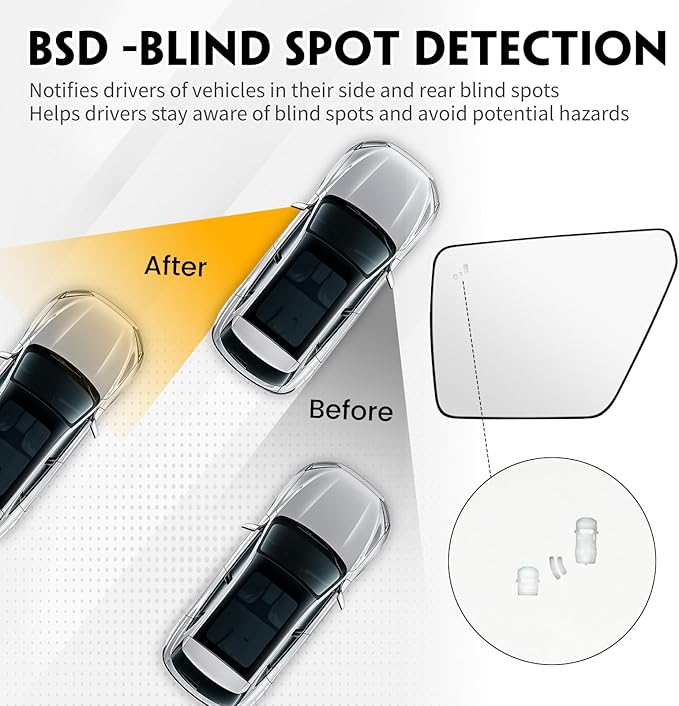 Driver Heated Mirror Glass Replacement for Ford F150 2021 2022 2023 2024, Left Side Rearview Mirror with Blind Spot Light and Backing Plate Fits F150 2021-2024