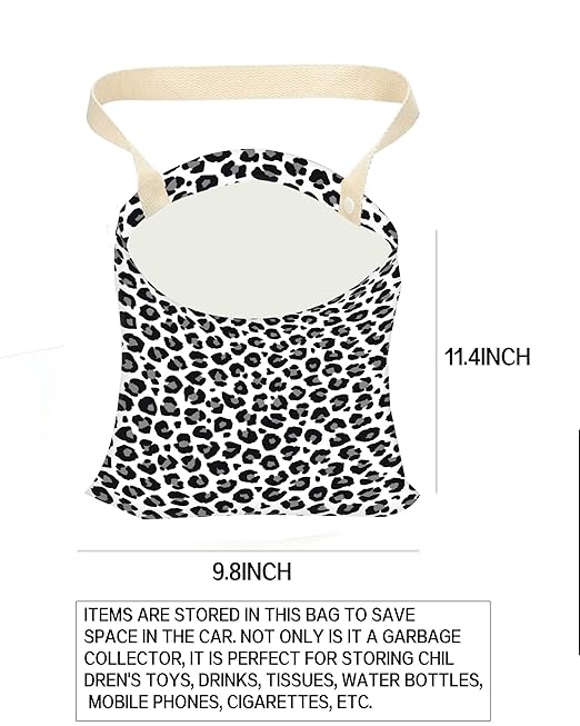 Car Trash Can, Durable Hanging Car Trash Garbage Bag, Cute Automotive Garbage Cans Organizer, Black White Leopard