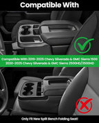 Center Console Organizer, 2PCS Storage Tray Compatible with 2019-2025 Chevy Silverado/GMC Sierra 1500 & 2020-2025 Chevy Silverado/Sierra 2500HD 3500HD (Split-Bench Folding Seat)-Black
