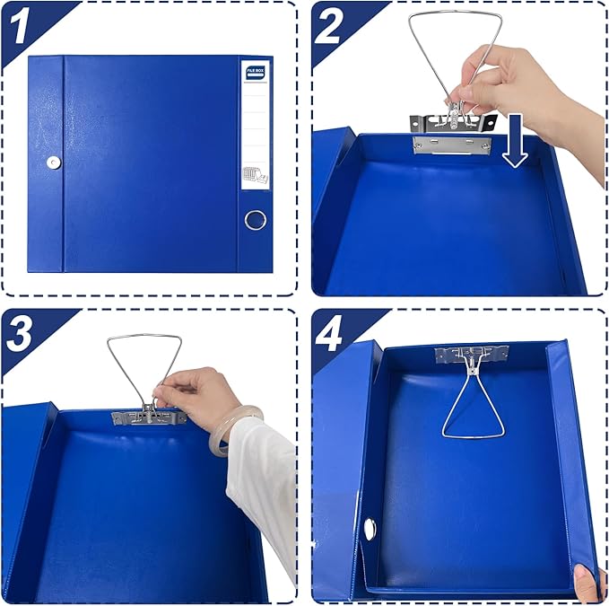 Storage File Boxes A4, 6 Pack Foldable File Box with Clip, 50mm Spine, Plastic Archives Cases with Magnetic Closure, Document
