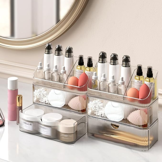 Medicine Cabinet Organizer 6 Tier, Stackable Bathroom Mirror Cabinet Organizers，Small Makeup Storage with 4 Drawer and 2 Tray