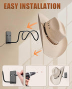 Livelab Cowboy Hat Holder, (4 Pack) Cowboy Hat Rack for Wall Mount, Metal Hat Organizer Storage Cowboy Hats Hanger Hooks for 