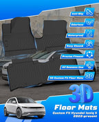 Sunsdrew Floor Mats for 2022-2024 Hyundai Ioniq 5 (Unmovable Console Only, Not for 2025), All Weather Floor Liners 1st & 2nd Row Car Mats Ioniq 5 Accessories TPE Rubber Raised Edge