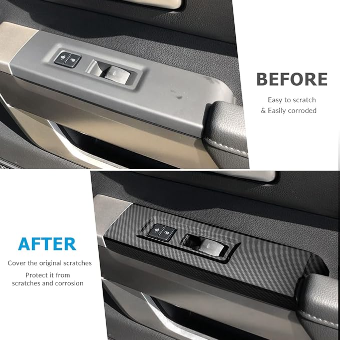 INTGET 4PCS Window Lift Switch Cover for 2022-2025 2026 Toyota Tundra Accessories Carbon Fiber Front & Rear Door Window Switch Lift Panel Cover for 2023 2024 2025 2026 Toyota Sequoia Accessories
