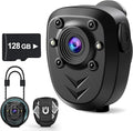 Mini Body Camera Video Recorder Built-in 128GB Card with Night Vision IR & Loop Record HD 1080P, 6 HR Battery Life Police Cam for Outdoor, Law Enforcement, Security Guard (128G With Magnetic Lanyard)