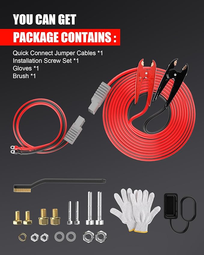 NOONE Heavy Duty Jumper Cables for Diesel Trucks - 1 Gauge 25 Feet extra long Booster Battery Cables with Permanent Installation kit and Quick Connect Plug for Car, SUV