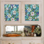 Coavas Static Cling Privacy Window Film, 96% UV & Heat Blocking, Stained Glass Window Film Floral Design, Non-Adhesive, for Bathroom, Front Door, Shower Enclosure‌ (Vinyl, 47.2" X 78.7 ")