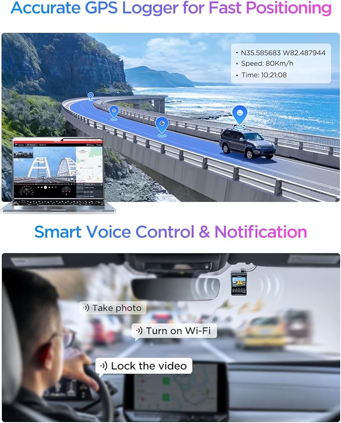 VIOFO A329S 4K 60FPS Dash Cam Front and Rear, 4K+2K Dual Dash Camera for Cars, Power Saving Parking Mode, Wi-Fi 6 App Control