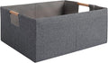 Fabric Storage Bin Box Foldable Cotton Linen Storage Basket with Wooden Handles Rectangular Cube Decorative Home Laundry Orga