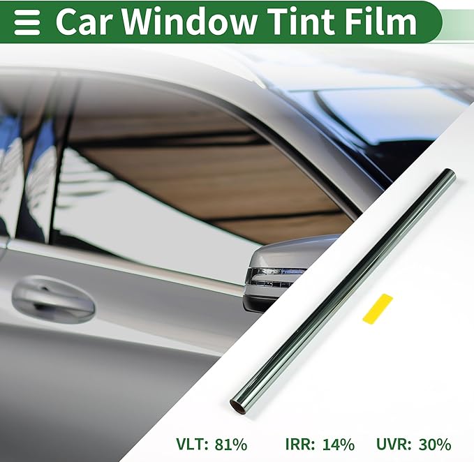 Motoforti Universal Car Window Tint Film Privacy Film 19.69 ft x 19.69 Inch Carbon 2 PLY PET Green 1 Pc VLT 81% IRR 14% UVR 30%