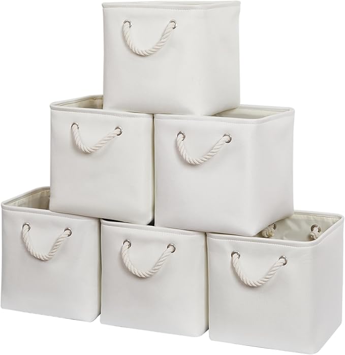 11 x 11 Inch Storage Cubes, 6 Pack Large Collapsible Fabric Storage Bin with Ropes, Foldable Storage Cubes for Home, Office,C
