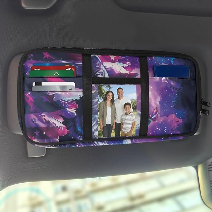 American Flag Car Sun Visor Organizer Tactical Car Accessories with Zipper Visor Storage Pouch Visor Organizer Car Sun Storage Pocket with Zipper,Wolf Print