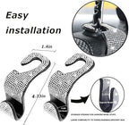 Bling Rear View Mirror Accessories with 2 PCS Car Seat Hooks for Headrest, Universal Bling Diamond Rear View Mirror Cover for Women ＆ Girls