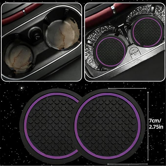 NBTEPEM 10 Pcs Car Floor Mats Full Set Car Accessories, Microfiber Leather Steering Wheel Covers 14.5-15 inch, Center Console Cover, Seat Belt Pads, Cup Coasters, Universal Interior Decor(Purple)