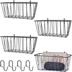 4 Pack Large Grid Wall Baskets with S-Hook - Gridwall Accessories Set Black Metal Hanging Shelf Basket Bins Organizer - Modul