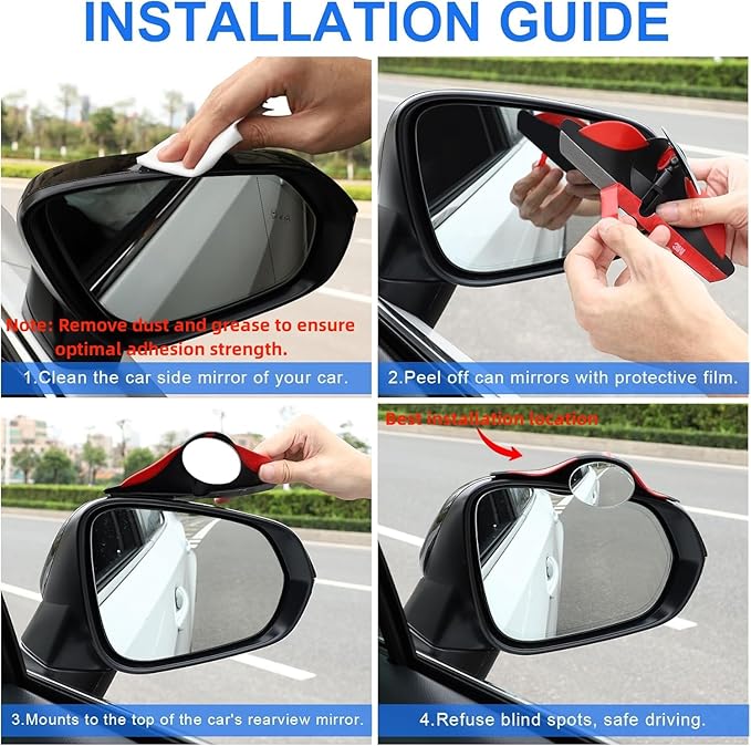 LivTee Blind Spot Mirror with Side Mirror Rain Guard, HD Glass Frameless Convex, Carbon Fiber 2-in-1 Side Mirror Covers Kit with Wide Angle Adjustable Stick for Cars SUV and Trucks, Pack of 2
