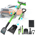 43.3'' Snow Shovel & Snow Brush with Ice Scrapers for Car Windshield,5-in-1 Extendable Thicken Aluminum Tube,180° Pivoting Brush Head & Foam Grip for Christmas, Cars, Trucks, SUVs, Vehicle（Green