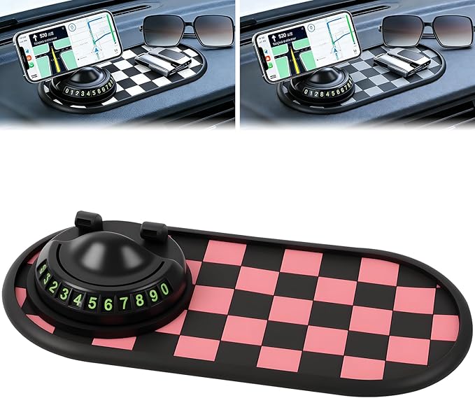 Mobile Phone Bracket Anti-Slip Mat,Multifunction Car Dashboard Mat with Temporary Parking Number,Universal Fit Anti-Slip Mat,