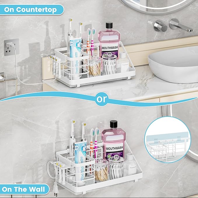 Toothbrush Holders Instant-Drying Organizer - Bathroom Countertop/Wall Mounted Electric Toothbrush Holder - Toothbrush Head T
