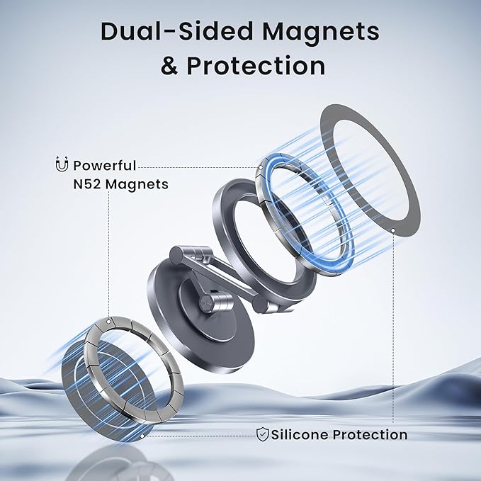 Itramax Dual Magnetic Ring Phone Holder,360° Rotating Adjustable Mag/Safe iPhone Stand,Double Magnet Zinc Alloy Car Phone Mount for iPhone 17 Air 16 15 14 13 Pro Max,Galaxy S25 S24 S23,Gym,Golf Cart